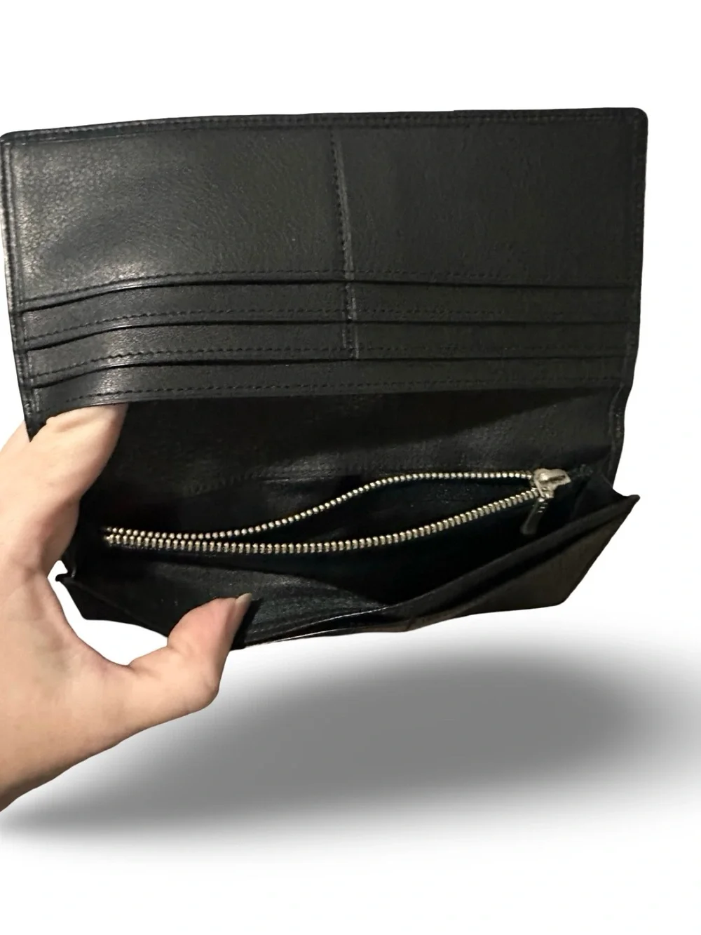 OLD WAY Genuine Black Pebbled Leather Long Continental Wallet - Excellent Condit